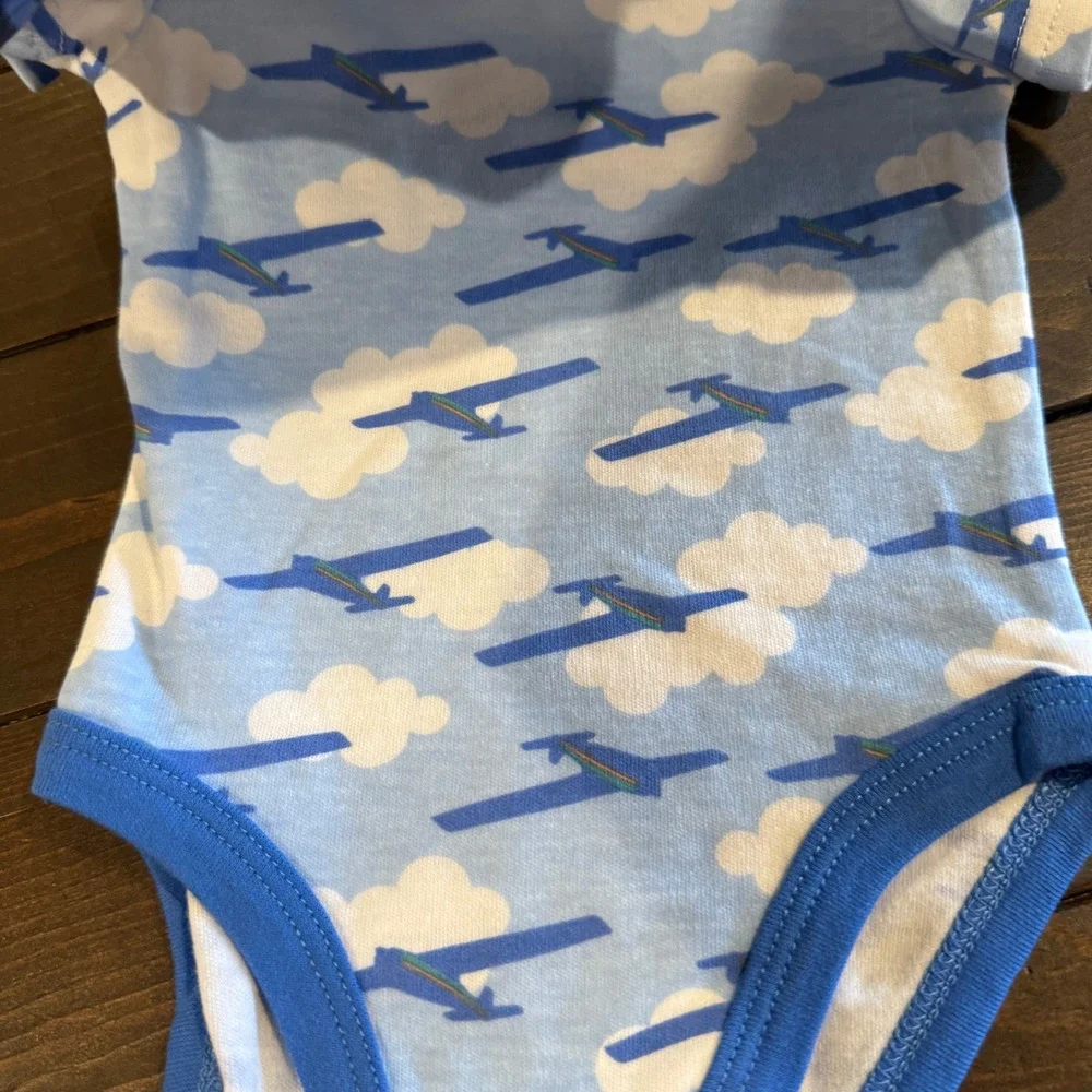 Kidgets Baby Boy 3 Pack Airplane Bodysuits Blue Striped Cloud 6/9 Months